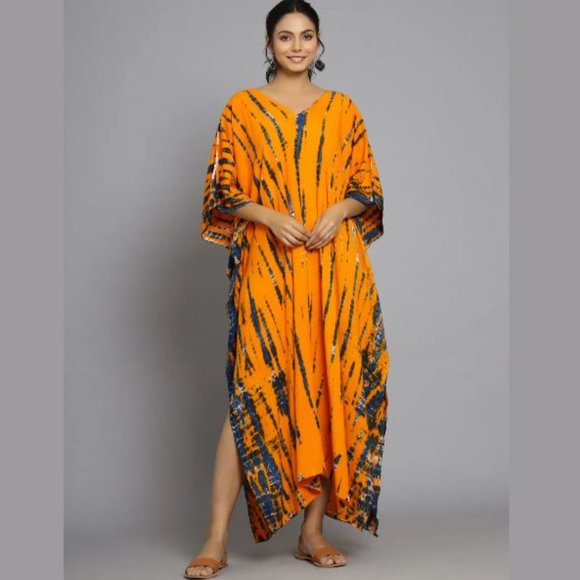 BRAND NEW Hand-Made Tie Dyed Plus Size Clothing Rayon Kaftan Dress - Picture 1 of 6
